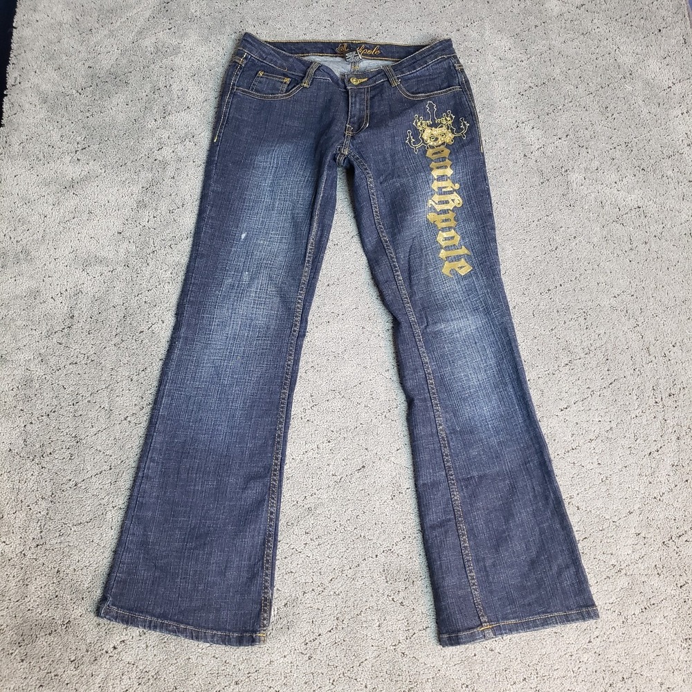 Southpole Jeans Womens 3 Blue Low Rise Flap Pocket Flare Dark Wash Streetwear